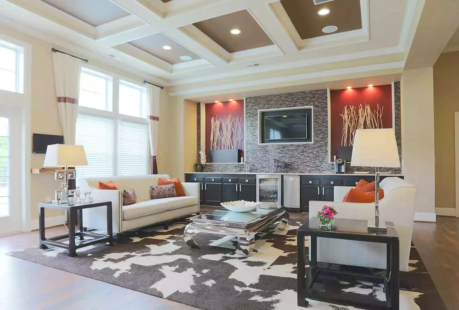 Modern community clubhouse with resident coffee bar at Brinley Place.