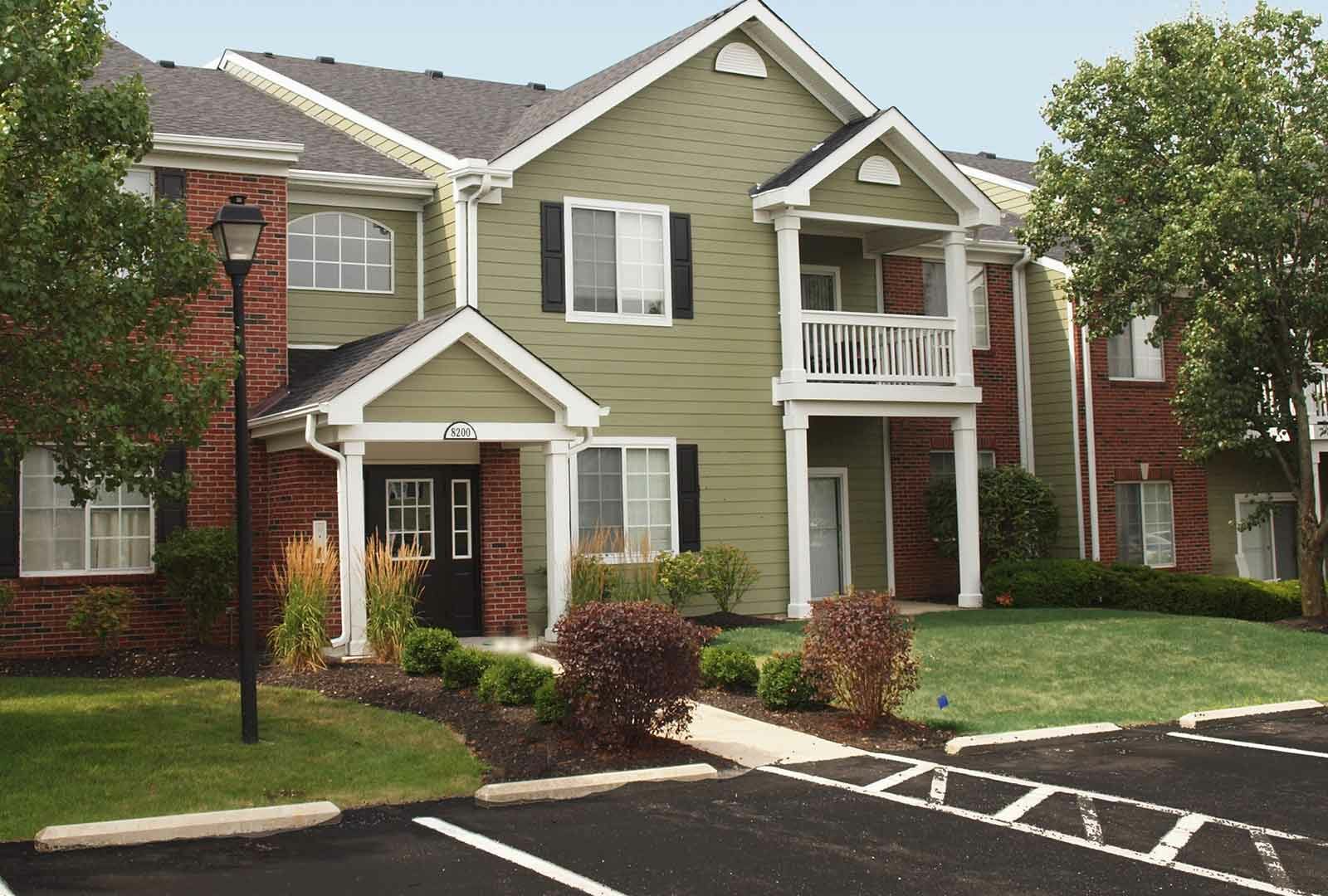 Resident parking outside apartment buildings at the Reserve at Miller Farm.