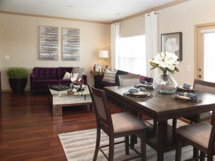 Spacious apartment living and dining room area.