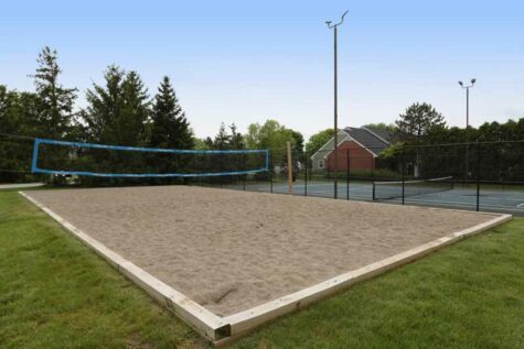 Sand volleyball court at Wellington Place.