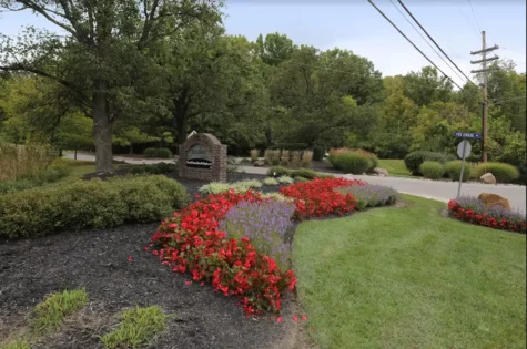 Fox Chase South apartment entrance sign and landscaping