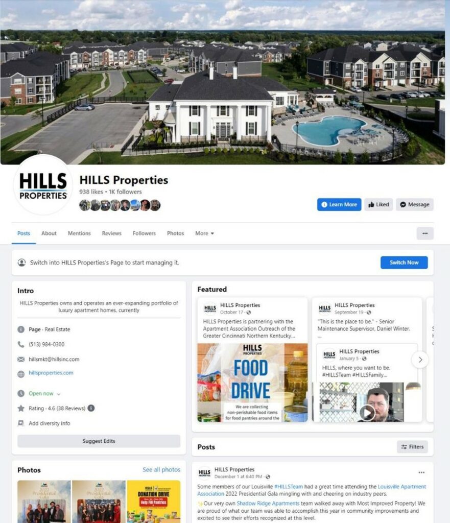 HILLS Properties Facebook page