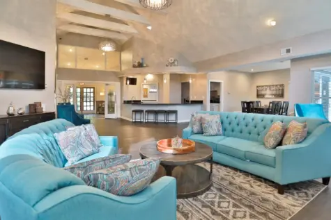 The communal seating within the Fox Chase North Clubhouse.