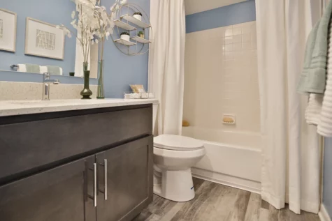 Fox Chase North bathroom, view of tub, toilet and sink