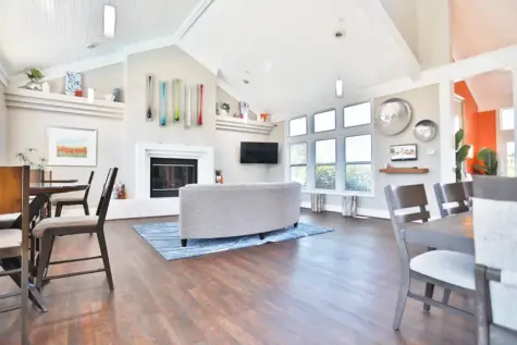 fireplace view at clubhouse Island Club Apartments