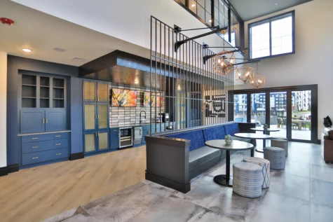 Kitchen and seated area at the clubhouse at Graphite Oakley in Cincinnati, OH