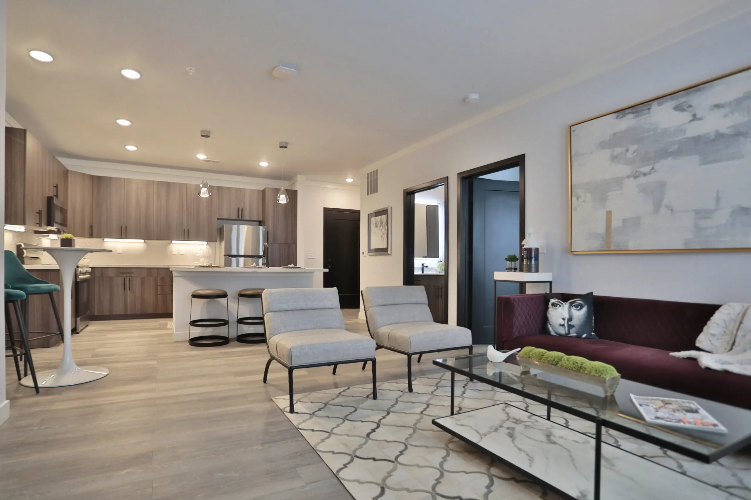 Vantage at Anderson Towne Center, living room area and view of kitchen