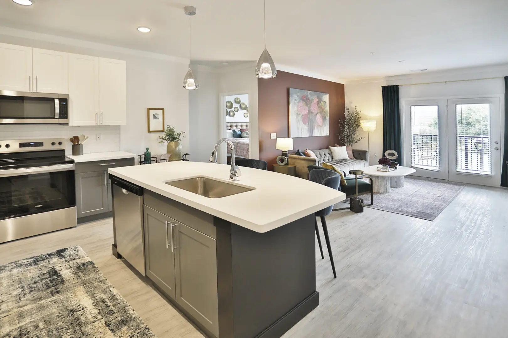 Clocktower West Chester view from kitchen and into living room.