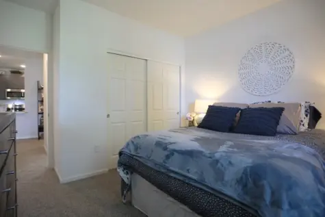 Reserve at Miller Farm guest bedroom with sliding closet door and storage room.