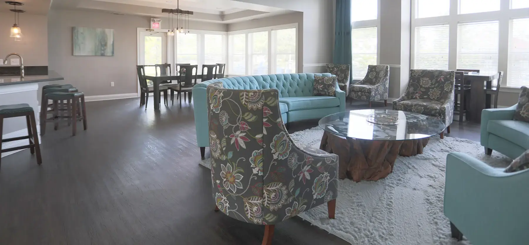 Reserve at Miller Farm interior clubhouse with kitchenette.