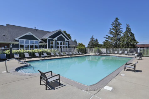 Resort-style swimming pool at Wellington Place Apartments in Fishers, IN