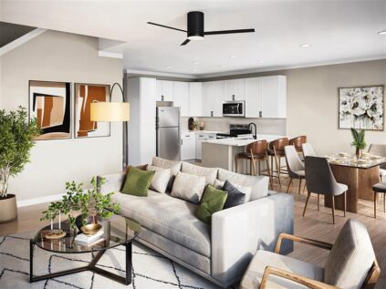 Relay 129 in Liberty Township townhome kitchen, living room and dining room.