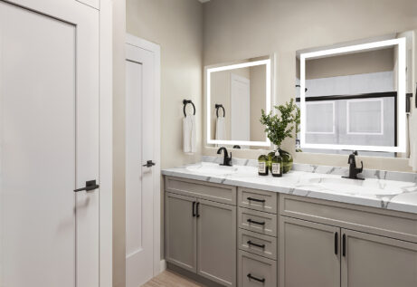 Relay 129 in Liberty Township spa-inspired bathroom with double vanity sink