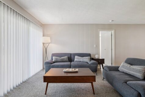 Comfortable and modern living room layout at Fox Chase South near Cincinnati.