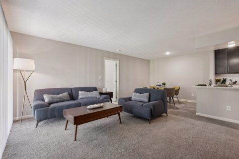 Stylish living area in renovated 2-bedroom apartment in Southgate, Kentucky.