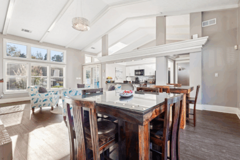 Social lounge with kitchen amenities at Fox Chase South near Cincinnati.