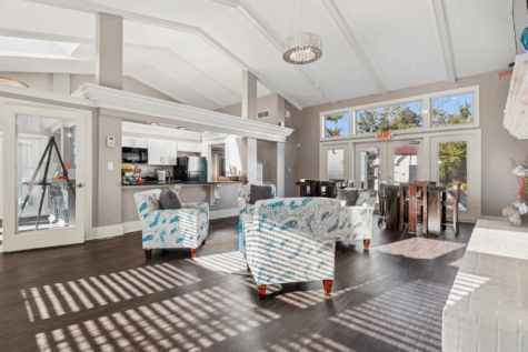 Resident clubhouse with full kitchen and seating area at Fox Chase South Apartments in Southgate, KY.